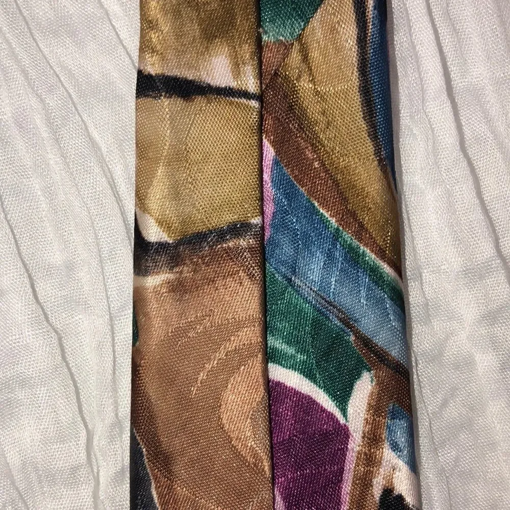 Adolfo Pink Blue Light Brown Black Artsy Polyester Designer Tie